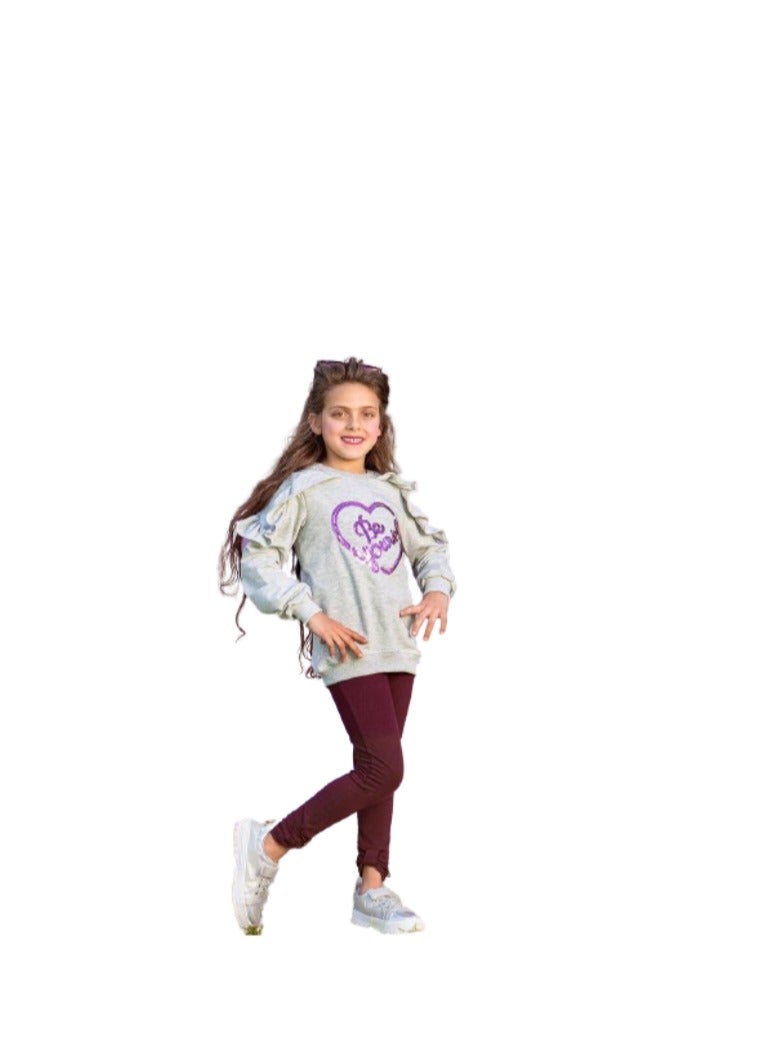 Girls set, gray T-shirt and mauve pants
