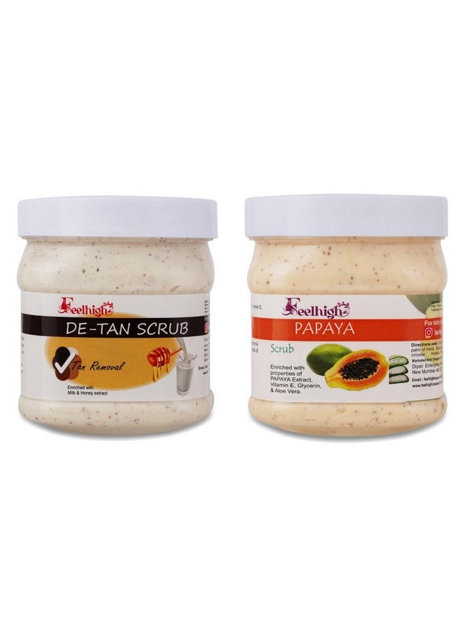 FEELHIGH Combo De Tan Tan Removal Face Scrub 500ml Enriched with Milk and Honey Extract And Papaya Scrub 500ml Enriched with Papaya, Aloe Vera And Vitamin E Extract 500ml Pack 2 Men and women Facial Kit - Image 1