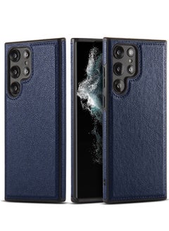 Mikki Samsung Galaxy S23 Ultra Case, Vegan Leather Protective Case for Samsung S23 Ultra 5G 6.8‘’, Luxury, Elegant and Beautiful Design Cover, Non-Slip Vintage Looking Perfect Stitching Leather Case(Blue)  - Image 1