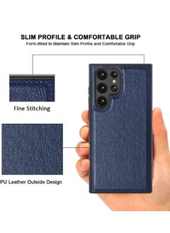 Mikki Samsung Galaxy S23 Ultra Case, Vegan Leather Protective Case for Samsung S23 Ultra 5G 6.8‘’, Luxury, Elegant and Beautiful Design Cover, Non-Slip Vintage Looking Perfect Stitching Leather Case(Blue)  - Image 2