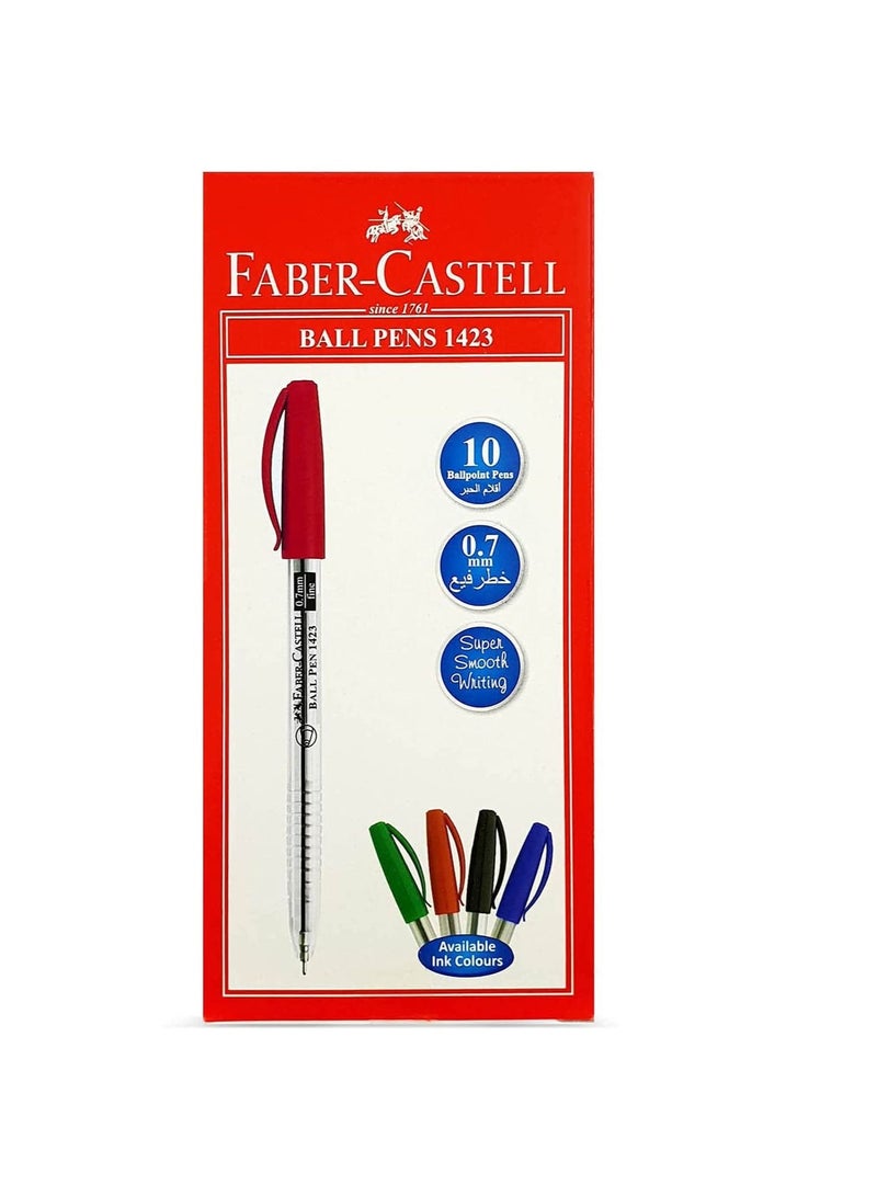 FABER-CASTELL 1423 BALL PEN 0.7MM BOX OF 10PC RED - Image 1