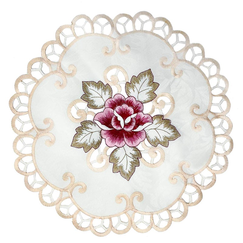 EQLEF Lace Embroidered Doilies 4Pcs Cotton Placemats Round CutOut Embroidery Placemats Good Insulation Fabric Placemats for Kitchen Dining Room Party Tableware Decoration30cm Diameter