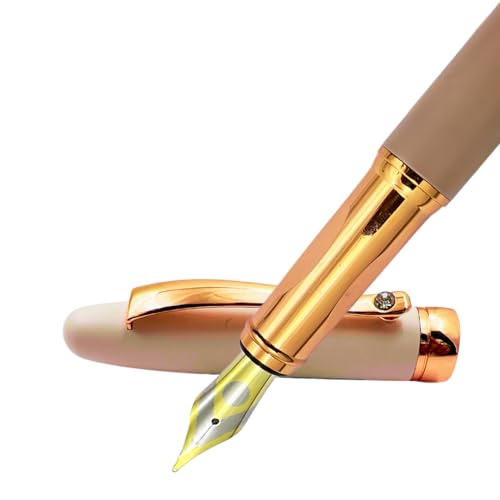 PLUSPOINT Luxury Metal Body Fountain Pen Mat Finish with Rose Gold Studded stone Clip, Iridium Nib, Rose Gold Trims, Include Ink Converter Gift Set for Men & Women, Executives - Image 1