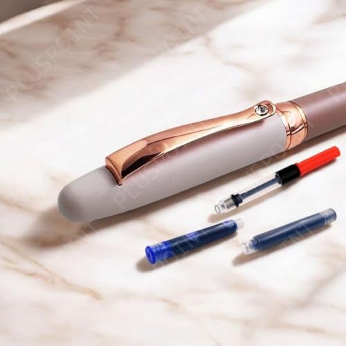 PLUSPOINT Luxury Metal Body Fountain Pen Mat Finish with Rose Gold Studded stone Clip, Iridium Nib, Rose Gold Trims, Include Ink Converter Gift Set for Men & Women, Executives - Image 5