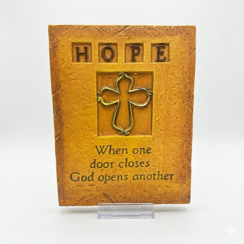 Religious Decorative Painting with Cross and HOPE Text - Orange