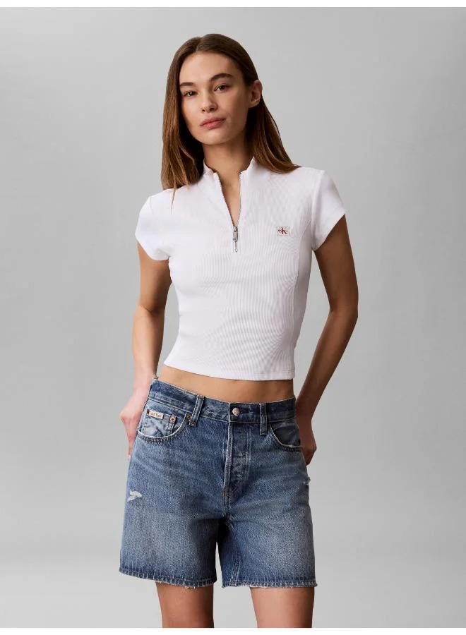 Ribbed Monologo Quarter-Zip T-Shirt