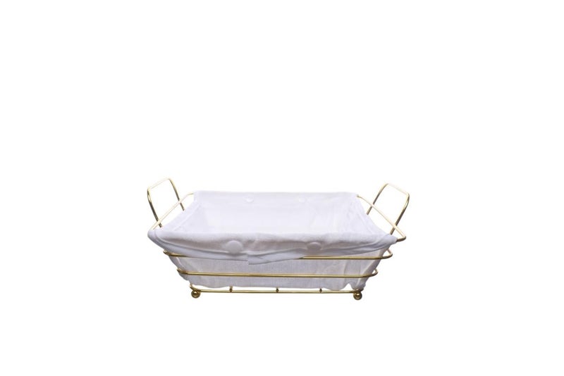 Stainless Steel Bread Basket with Handle - Gold White - Image 2