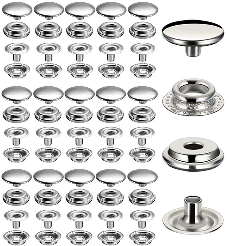 BetterJonny 240 Pieces Stainless Steel Snap Fastener, BetterJonny 15mm Heavy Duty Snap Button Press Stud Cap for Jeans Fabric Jackets Clothes Bag Leather DIY Craft - Image 1