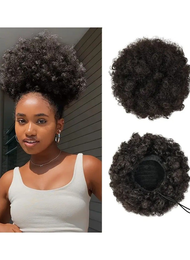 Ucanbe Women's Afro Puff Drawstring Ponytail | Synthetic Kinky Curly Bun Hairpiece | Basics Style Updo Extensions for African Ethnicities | Secure 4-Tooth Clips & Adjustable Strap | Breathable Mesh Net  - Image 1