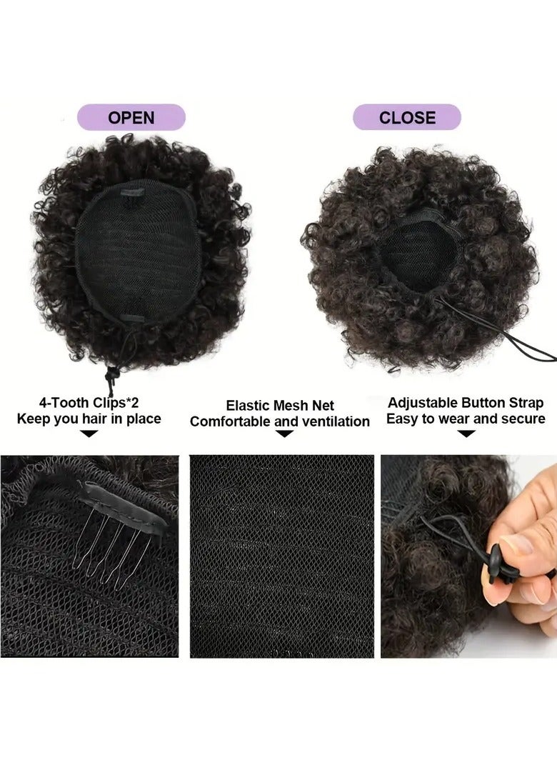 Ucanbe Women's Afro Puff Drawstring Ponytail | Synthetic Kinky Curly Bun Hairpiece | Basics Style Updo Extensions for African Ethnicities | Secure 4-Tooth Clips & Adjustable Strap | Breathable Mesh Net  - Image 5