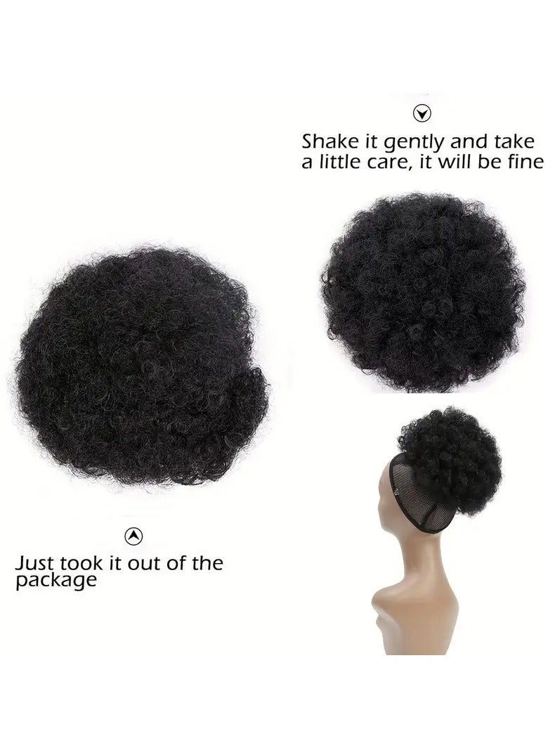 Ucanbe Women's Afro Puff Drawstring Ponytail | Synthetic Kinky Curly Bun Hairpiece | Basics Style Updo Extensions for African Ethnicities | Secure 4-Tooth Clips & Adjustable Strap | Breathable Mesh Net  - Image 4