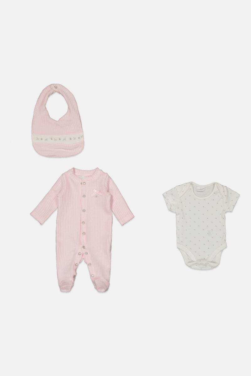 Rock-A-Bye Baby Boutique Toddlers Girl 3 Piece Bodysuit And Romper with Bib Set, Multicolor - Image 2