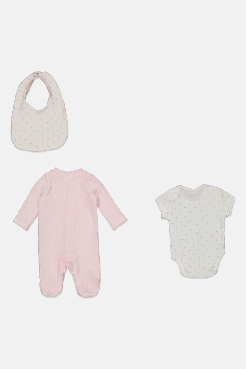 Rock-A-Bye Baby Boutique Toddlers Girl 3 Piece Bodysuit And Romper with Bib Set, Multicolor - Image 3