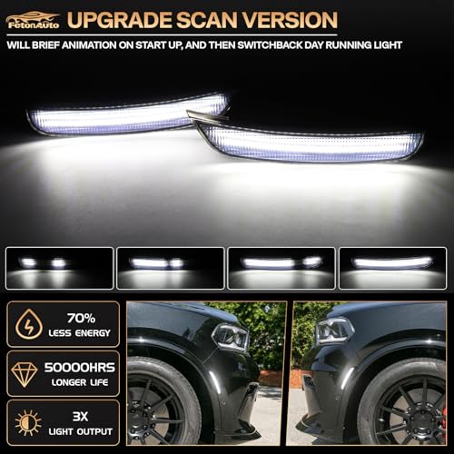 FetonAuto Dynamic LED Side Marker Light for Dodge Durango 2021 2022 2023 2024 2025 2026 Front Bumper Fender White Sequential Turn Signal Assembly Smoked Lens - Image 3