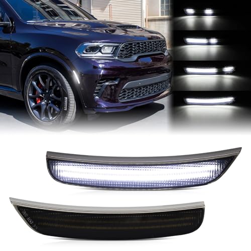 FetonAuto Dynamic LED Side Marker Light for Dodge Durango 2021 2022 2023 2024 2025 2026 Front Bumper Fender White Sequential Turn Signal Assembly Smoked Lens - Image 1