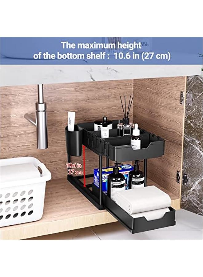 Beauenty 2 Pack Under Sink Organizers and Storage 2-Tier Double Sliding Pull-out Drawer, Under the Sink Organizer Kitchen Multi-purpose Under Bathroom Sink Shelf Storage Rack for Cabinet -Black - Image 5