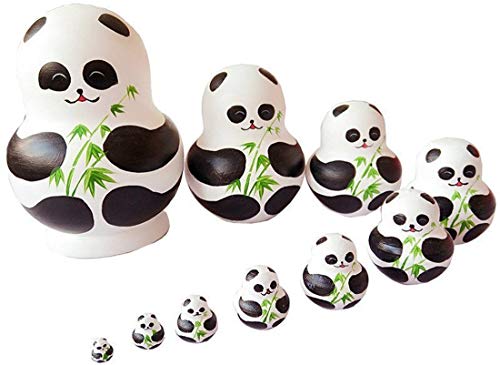 Unigift Cute Animal Panda with Bamboo Handmade Wooden Russian Nesting Dolls Matryoshka Dolls Set 10 Pieces for Kids Toy Home Decoration - Image 1