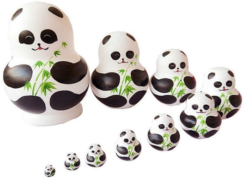 Unigift Cute Animal Panda with Bamboo Handmade Wooden Russian Nesting Dolls Matryoshka Dolls Set 10 Pieces for Kids Toy Home Decoration - Image 2