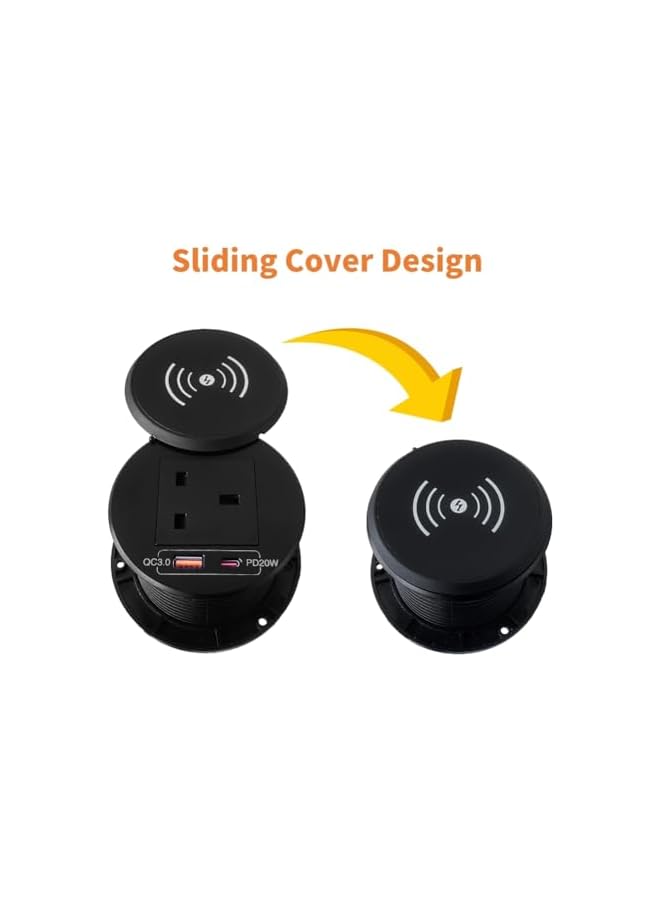 PROMASS promass 15W Wireless Charger Power Grommet Desk grommet Desk hole socket with USB C Fast charger and 1 UK Plug 1.5M extension Power Cord for Conference Table Desk Furniture, Black - Image 3
