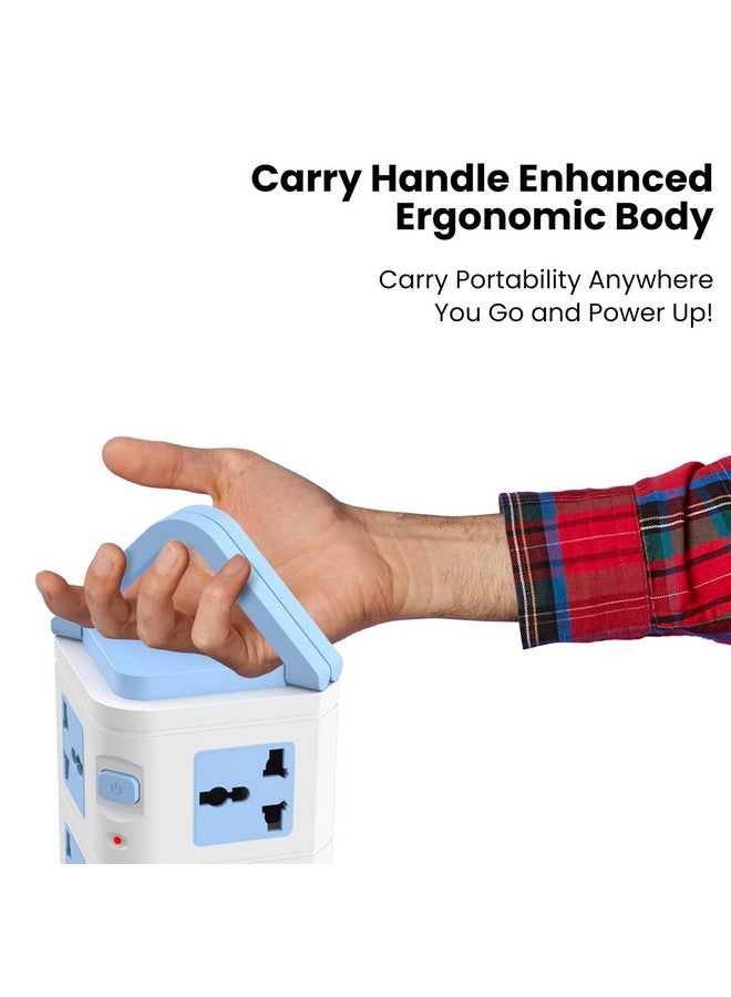 Portronics Power Plate 9 with 3 USB Ports + 8 Power Sockets Power Converter, 2500W Power Output, 2.1A USB Charging Port, 3M Cord Length(Blue) - Image 3