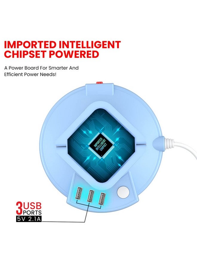 Portronics Power Plate 9 with 3 USB Ports + 8 Power Sockets Power Converter, 2500W Power Output, 2.1A USB Charging Port, 3M Cord Length(Blue) - Image 4