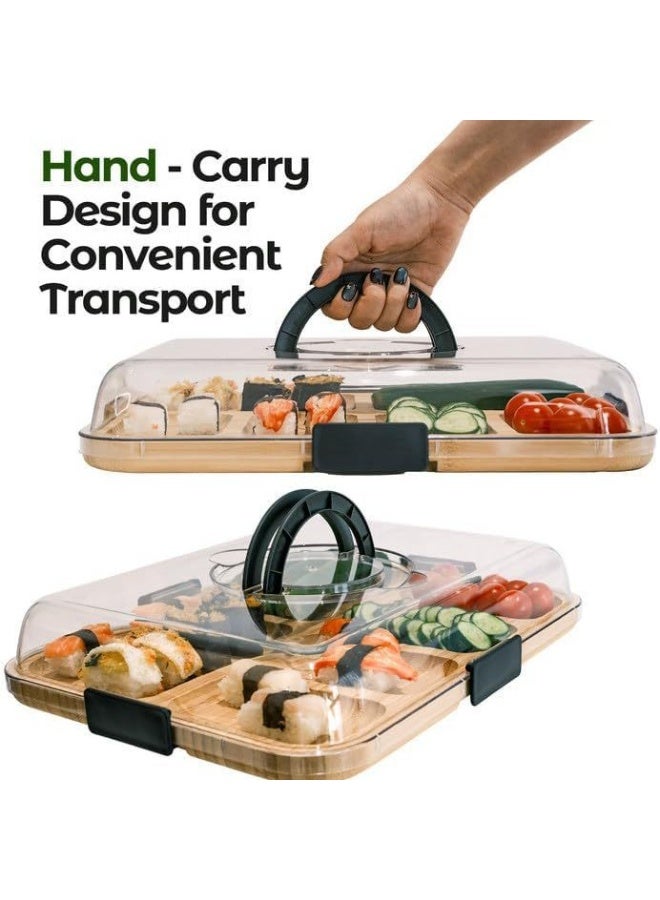Portable Charcuterie Board with Lid - 2-in-1 Bamboo Cheese Board u0026 Snack Tray w/Locking Compartments - Ideal for Picnics, Travel, Parties - Housewarming Gift Set - Image 2