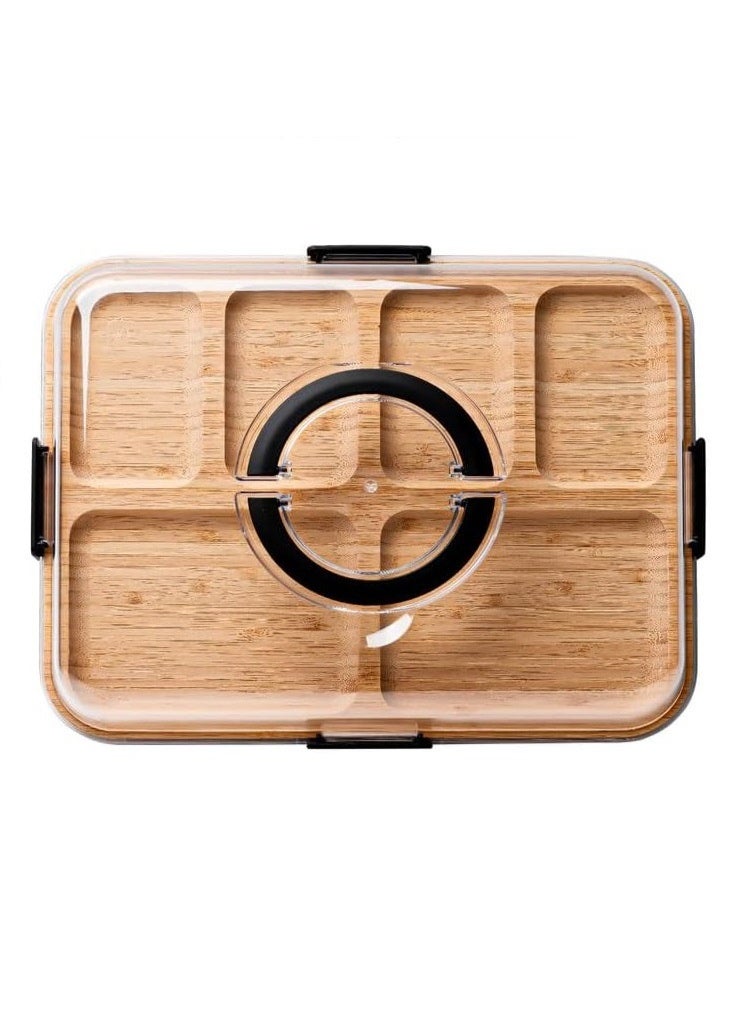 Portable Charcuterie Board with Lid - 2-in-1 Bamboo Cheese Board u0026 Snack Tray w/Locking Compartments - Ideal for Picnics, Travel, Parties - Housewarming Gift Set - Image 1