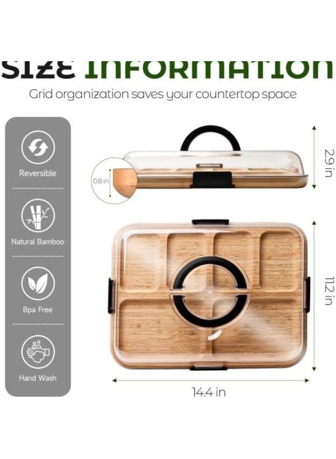 Portable Charcuterie Board with Lid - 2-in-1 Bamboo Cheese Board u0026 Snack Tray w/Locking Compartments - Ideal for Picnics, Travel, Parties - Housewarming Gift Set - Image 5