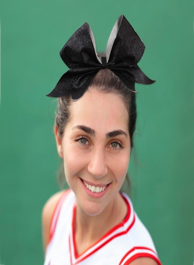 CN 16PCS 8" Large Glitter Cheer Bows for Cheerleaders, CN Sparkly Hair Bows with Elastic Hair Ties Accessories for Teens Girls Women Cheerleading Softball Competition Sports (Black) - Image 3