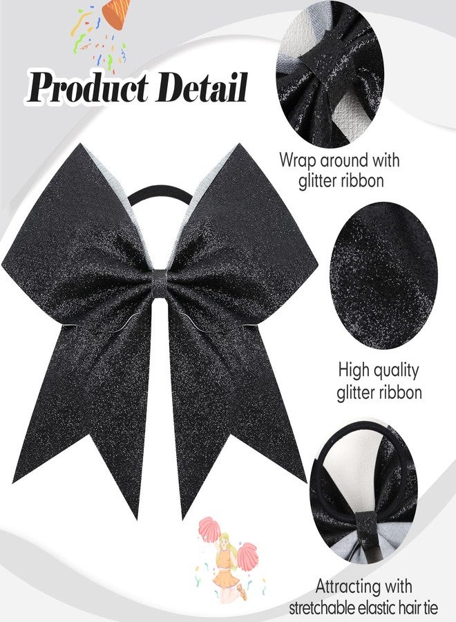 CN 16PCS 8" Large Glitter Cheer Bows for Cheerleaders, CN Sparkly Hair Bows with Elastic Hair Ties Accessories for Teens Girls Women Cheerleading Softball Competition Sports (Black) - Image 4