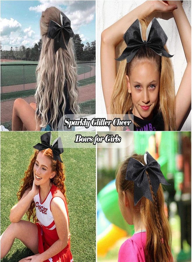 CN 16PCS 8" Large Glitter Cheer Bows for Cheerleaders, CN Sparkly Hair Bows with Elastic Hair Ties Accessories for Teens Girls Women Cheerleading Softball Competition Sports (Black) - Image 2