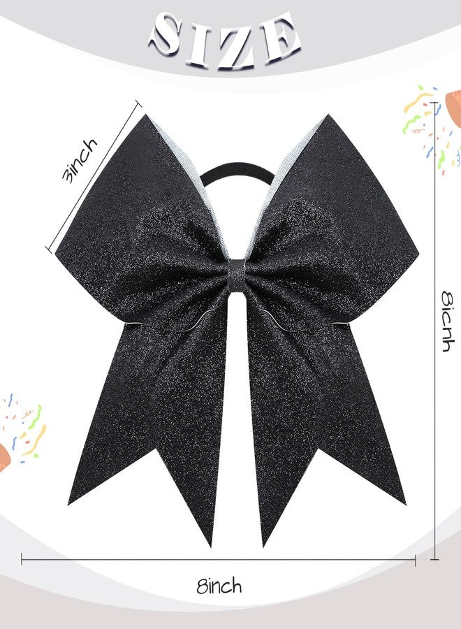 CN 16PCS 8" Large Glitter Cheer Bows for Cheerleaders, CN Sparkly Hair Bows with Elastic Hair Ties Accessories for Teens Girls Women Cheerleading Softball Competition Sports (Black) - Image 5