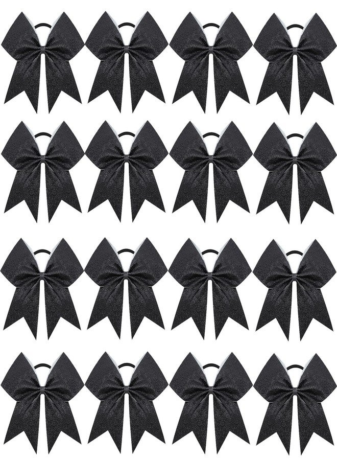 CN 16PCS 8" Large Glitter Cheer Bows for Cheerleaders, CN Sparkly Hair Bows with Elastic Hair Ties Accessories for Teens Girls Women Cheerleading Softball Competition Sports (Black) - Image 1