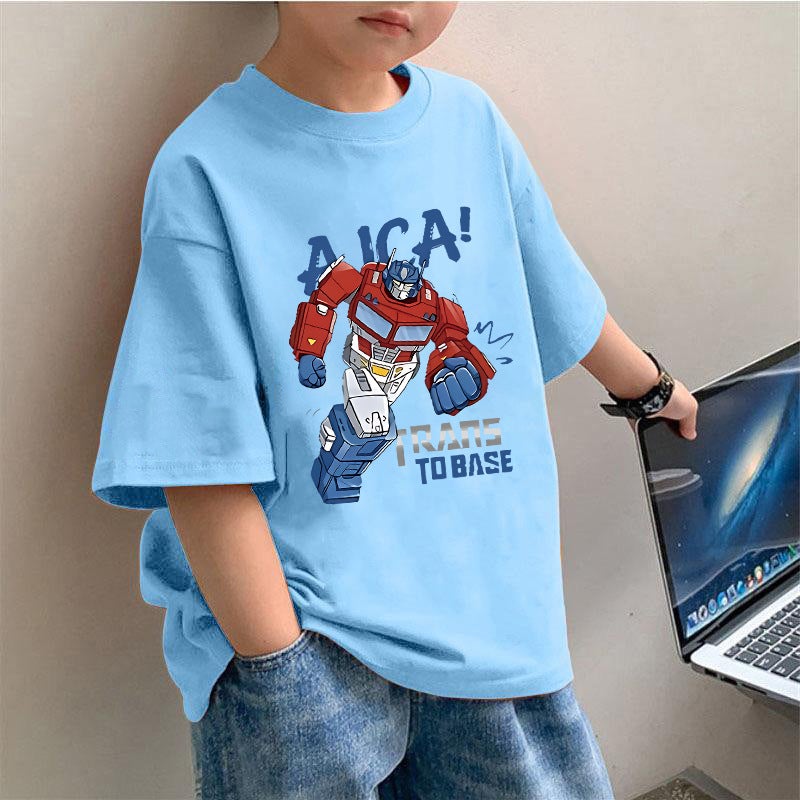 2034 # Boys' Pure Cotton Short-Sleeve T-Shirt, Crew Neck, Half-Sleeve, Trendy And Cool Children'S Top, Base Shirt For Older Kids - Image 5