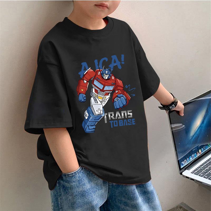 2034 # Boys' Pure Cotton Short-Sleeve T-Shirt, Crew Neck, Half-Sleeve, Trendy And Cool Children'S Top, Base Shirt For Older Kids - Image 2