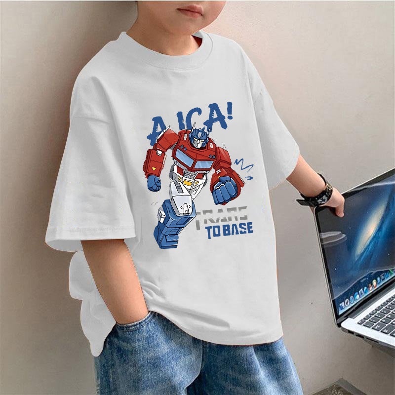 2034 # Boys' Pure Cotton Short-Sleeve T-Shirt, Crew Neck, Half-Sleeve, Trendy And Cool Children'S Top, Base Shirt For Older Kids - Image 3