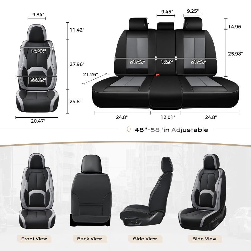 Coverado Seat Covers, Premium Nappa Leather Car Seat Covers Front Seats, Waterproof Car Seat Protector with Lumbar Support, Front Driver Seat Covers Universal Fit for Most Cars (Black&Gray) - Image 5