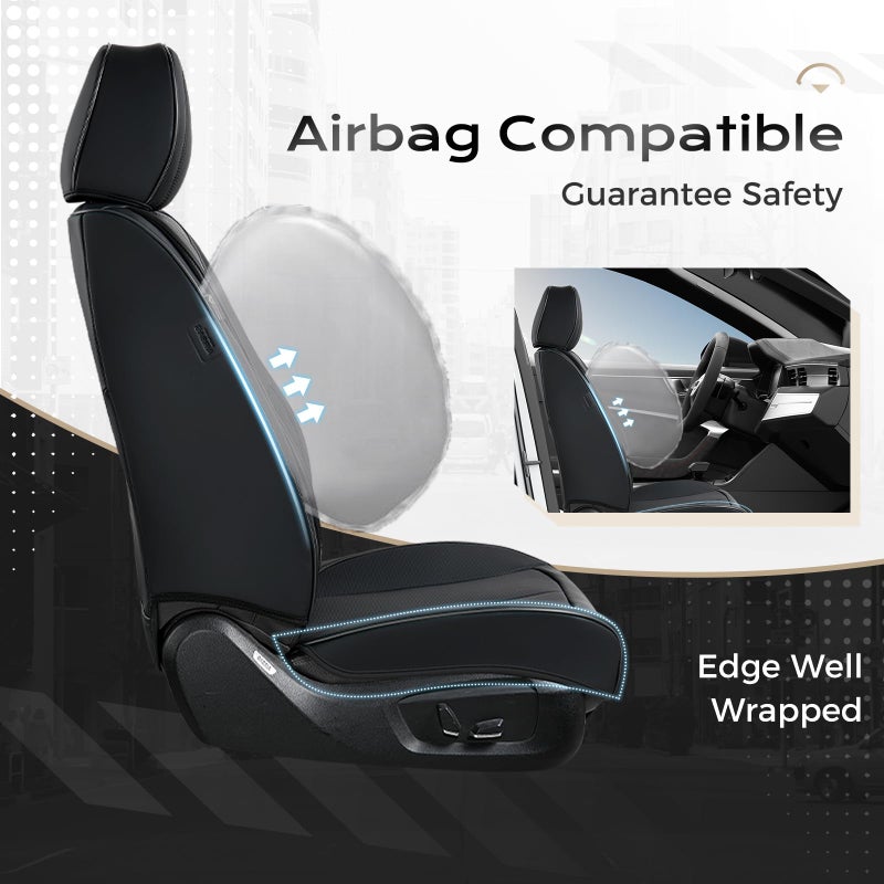 Coverado Seat Covers, Premium Nappa Leather Car Seat Covers Front Seats, Waterproof Car Seat Protector with Lumbar Support, Front Driver Seat Covers Universal Fit for Most Cars (Black&Gray) - Image 3