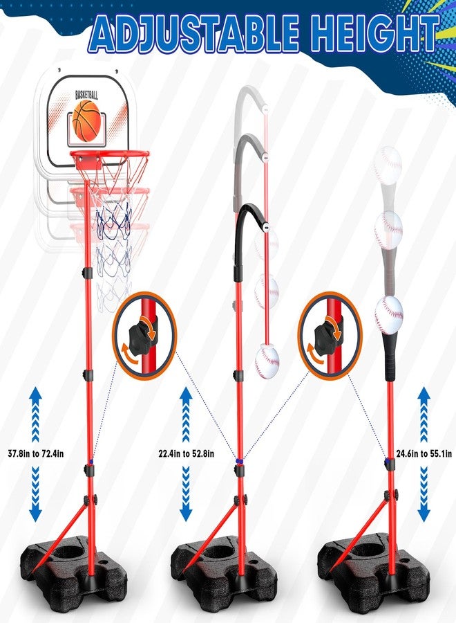 ShyLizard 3-In-1 Kids Basketball Hoop and T Ball Set for Age 3-5 6-8, Adjustable Toddler Basketball Hoop, Hanging Tee Ball for Outdoor, Birthday Christmas Sport Toys Gift for Boys Girls 3 4 5 6 7 8 Year Olds - Image 2