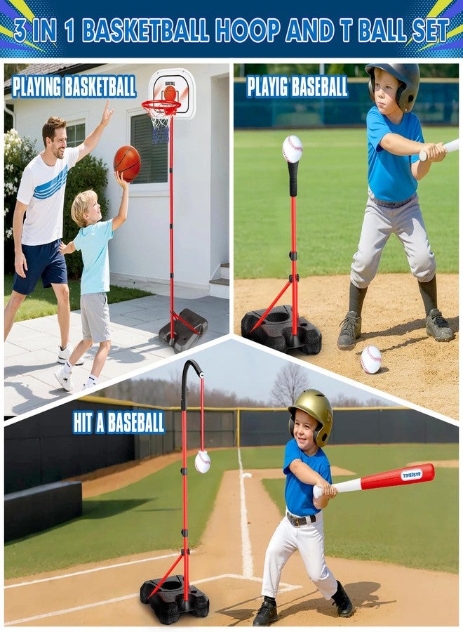 ShyLizard 3-In-1 Kids Basketball Hoop and T Ball Set for Age 3-5 6-8, Adjustable Toddler Basketball Hoop, Hanging Tee Ball for Outdoor, Birthday Christmas Sport Toys Gift for Boys Girls 3 4 5 6 7 8 Year Olds - Image 3