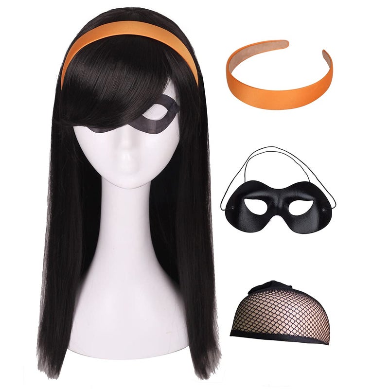 ColorGround Long Straight Black Natural Cosplay Wig for Halloween Black