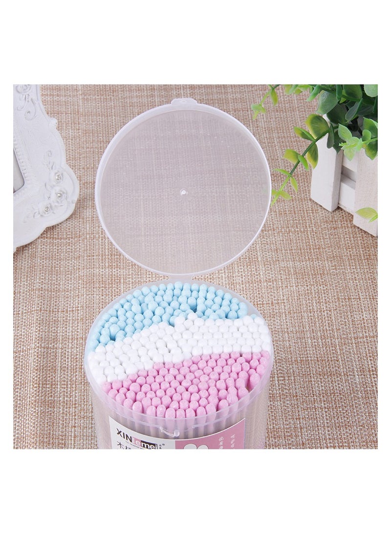KHAJUL 600-Pieces Round Double End Cotton Swabs Paper Sticks Biodegradable Hypoallergenic Cleansing Care Beauty Makeup Tools (Pink/White/Blue)  - Image 4
