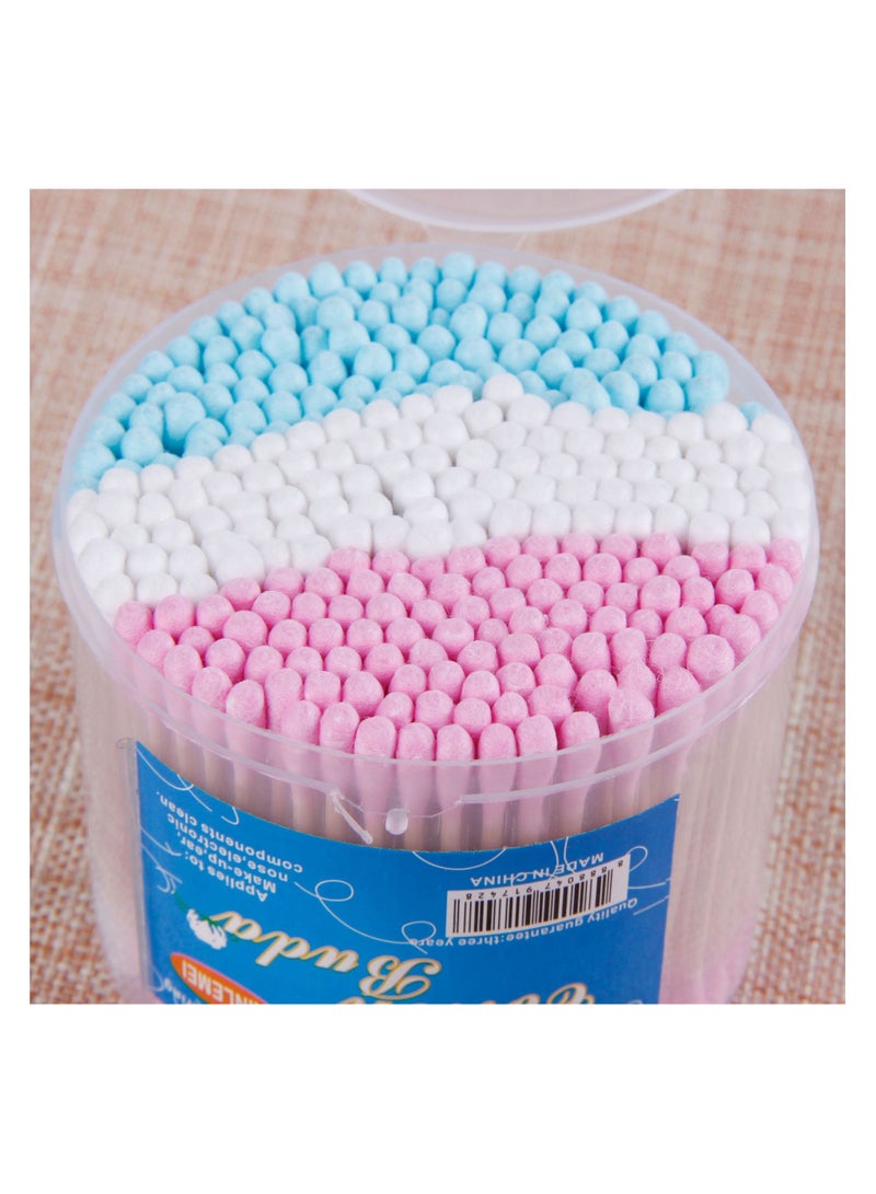KHAJUL 600-Pieces Round Double End Cotton Swabs Paper Sticks Biodegradable Hypoallergenic Cleansing Care Beauty Makeup Tools (Pink/White/Blue)  - Image 2