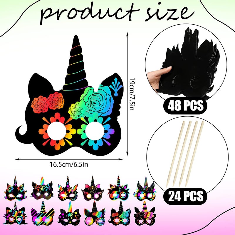 Sratte 48 Pcs Unicorn Scratch Cards for Kids Rainbow Spring Scratch Crafts 12 Styles Scratch Off Unicorn Party Favors for DIY Crafts Home Decoration Art Project Games - Image 4