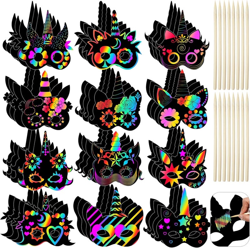 Sratte 48 Pcs Unicorn Scratch Cards for Kids Rainbow Spring Scratch Crafts 12 Styles Scratch Off Unicorn Party Favors for DIY Crafts Home Decoration Art Project Games - Image 1