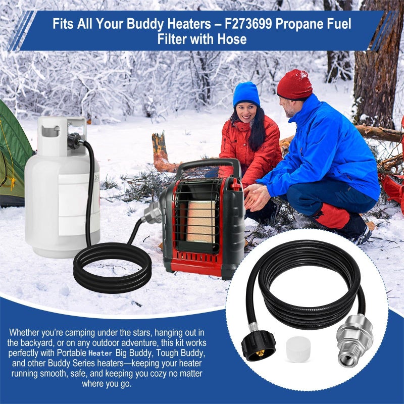 YFLWGFDA Propane Heater Fuel Filter F273699 with 6FT Propane Hose for Buddy Heater, Big Buddy, Little Buddy, Buddy Series,Connect 20-45 lb Propane Tanks, Replaces F276163 F273704 F273701 F273702 Etc. - Image 2