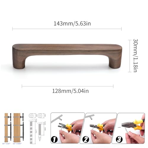 Evionlin 5 in walnaut 6 pcs Round Wooden Drawer Pulls cabinets Handle Kitchen Door - Image 3