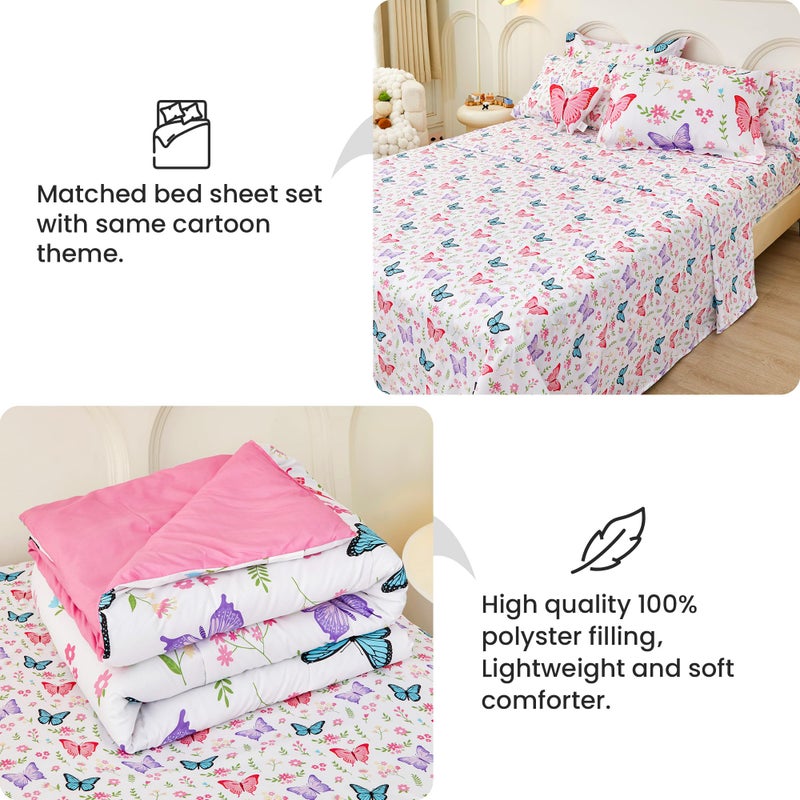 Mooreeke Twin Size Comforter Sets for Girls Kids, 6 Pieces Bed in a Bag Flower Butterfly Bedding Comforter Sheet Set with Shams and Decorative Toy Pillow, Ultral Soft Microfiber Kids Bed Set - Image 4