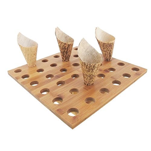 BambooMN 13" x 13" Natural Bamboo Square Food Cone Display Tamaki Stand for Restaurants, Catered Events, Party or Buffets, Holds up to 36 Cones - Image 2