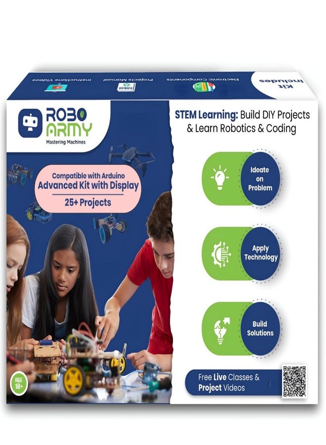 Roboarmy Compatible with Arduino with Display for Ages 12-16 | 25+ Projects: Ultrasonic Distance Meter, Temperature & Humidity Measurement & Others | Class 7-8-9-10| Robokit - 2B - Image 1